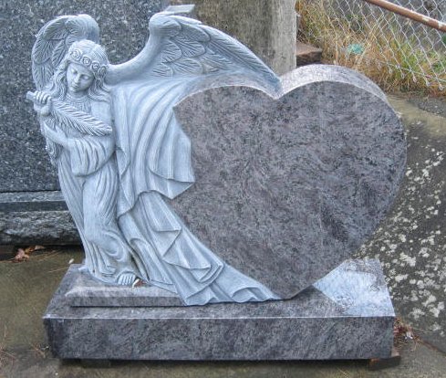 Bahama Blue Granite Angel Heart Upright Monument
