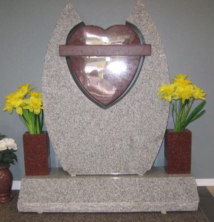 Barrell Gray Granite Upright Monument with Imperial Red Granite Heart
