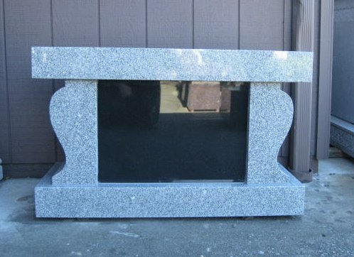 Barrell Gray Granite Cremation Bench with Absolute Black Granite Shutter